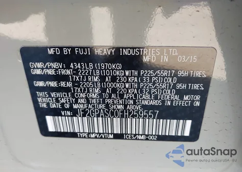 2015 Subaru Xv Crosstrek 2.0I Limited z USA, uszkodzony, nr VIN JF2GPASC0FH259557